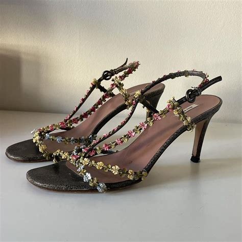 miu miu gold flower heels|miumiu heels for women.